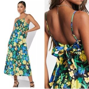 Topshop Yellow & Blue Floral Midi Dress